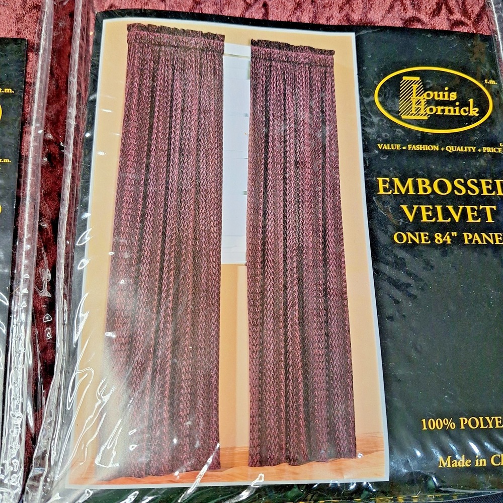 Two Brand New old stock Louis Hornick Embossed 40"x84" Velvet Curtain Panels - Picture 4 of 9